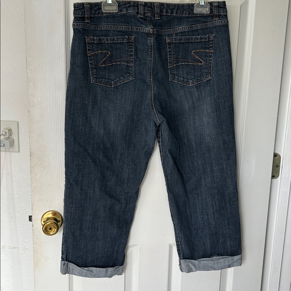 Liz & Co. Dark Blue stretch capris denim Jeans with cuffs size 14 - Picture 11 of 14